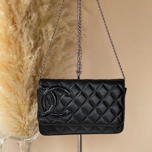 CHANEL CC CAMBON LAMBSKIN QUILTED FLAP WALLET ON A CHAIN